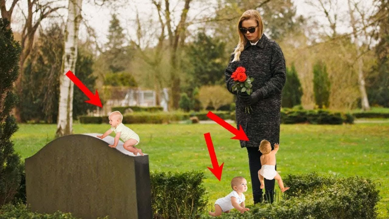 While visiting her husband’s grave, she found three babies lying on the wet ground.