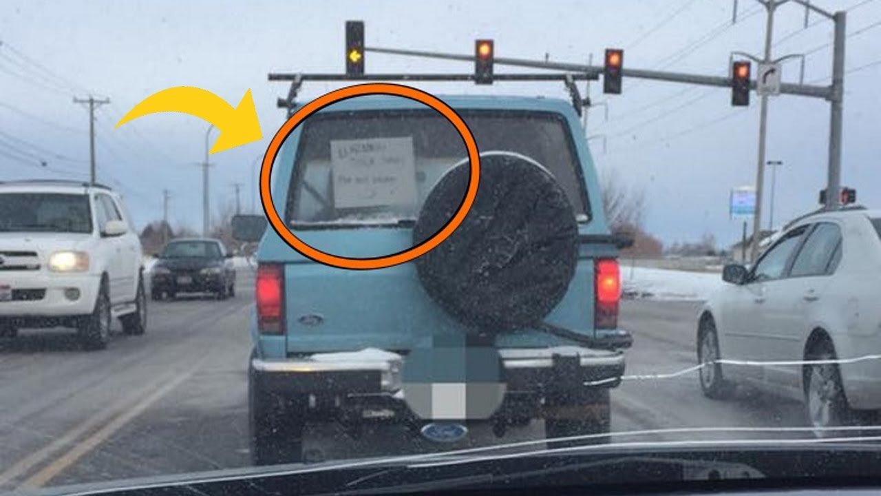 FULL STORY > Mom Frustrated Behind Slow Vehicle, Snaps Photo Of Sign On Window