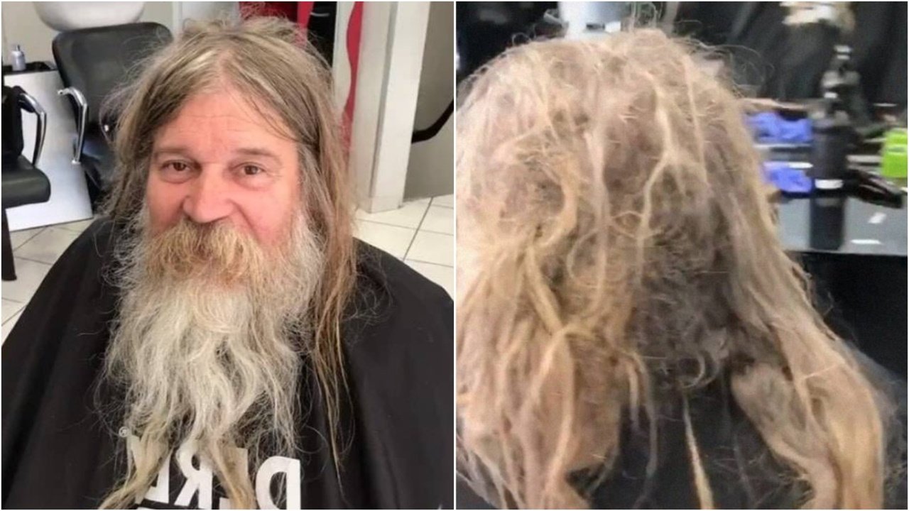 A homeless man’s transformation after receiving a complimentary haircut